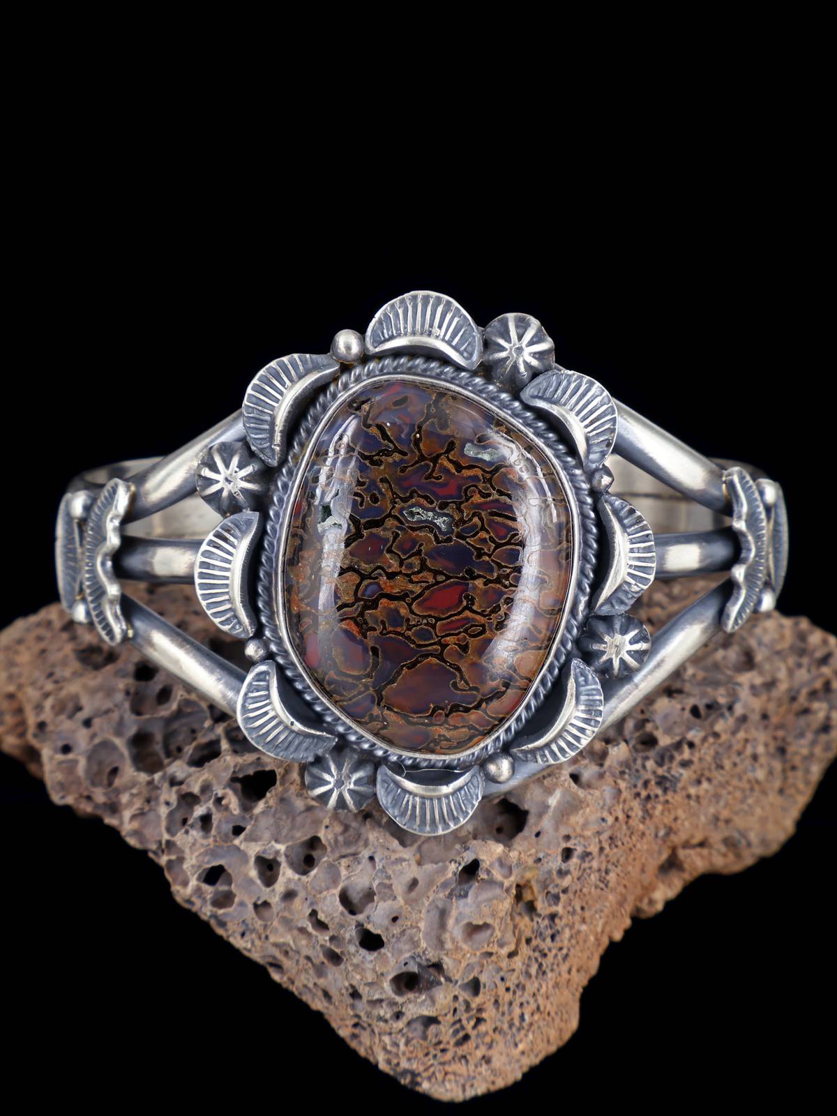 Native American Jewelry Dinosaur Gembone Sterling Silver Cuff Bracelet - PuebloDirect.com