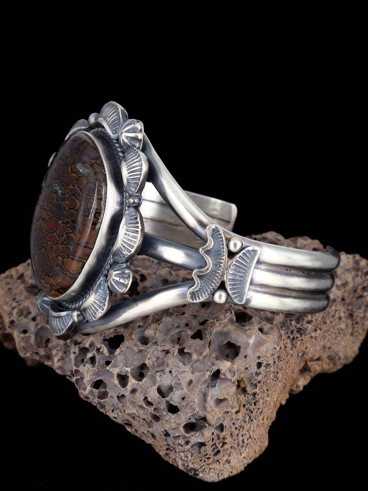 Native American Jewelry Dinosaur Gembone Sterling Silver Cuff Bracelet - PuebloDirect.com
