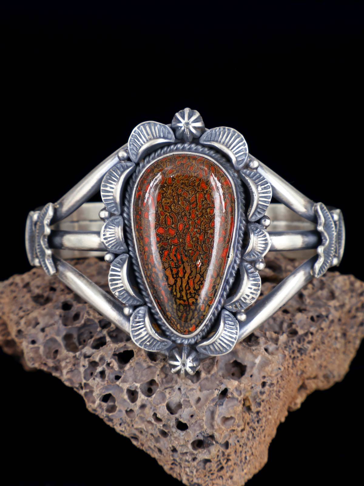 Native American Jewelry Dinosaur Gembone Sterling Silver Cuff Bracelet - PuebloDirect.com