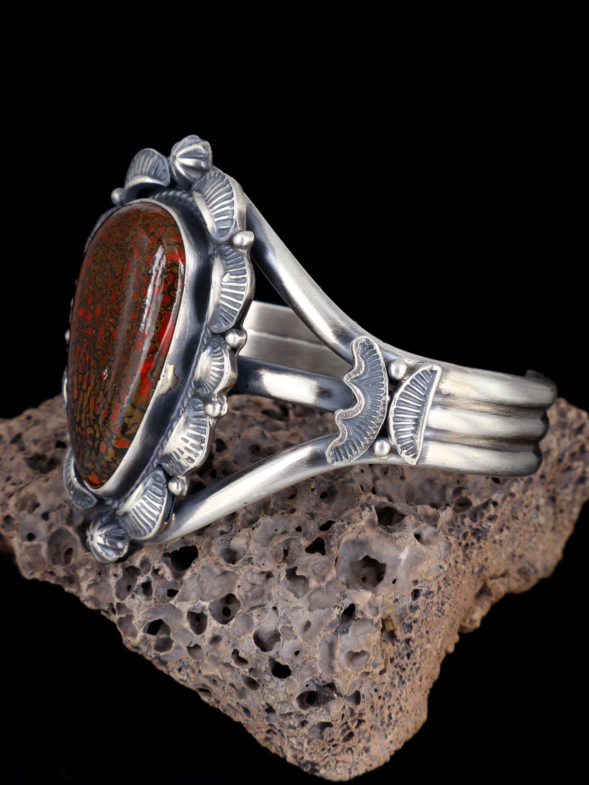 Native American Jewelry Dinosaur Gembone Sterling Silver Cuff Bracelet - PuebloDirect.com