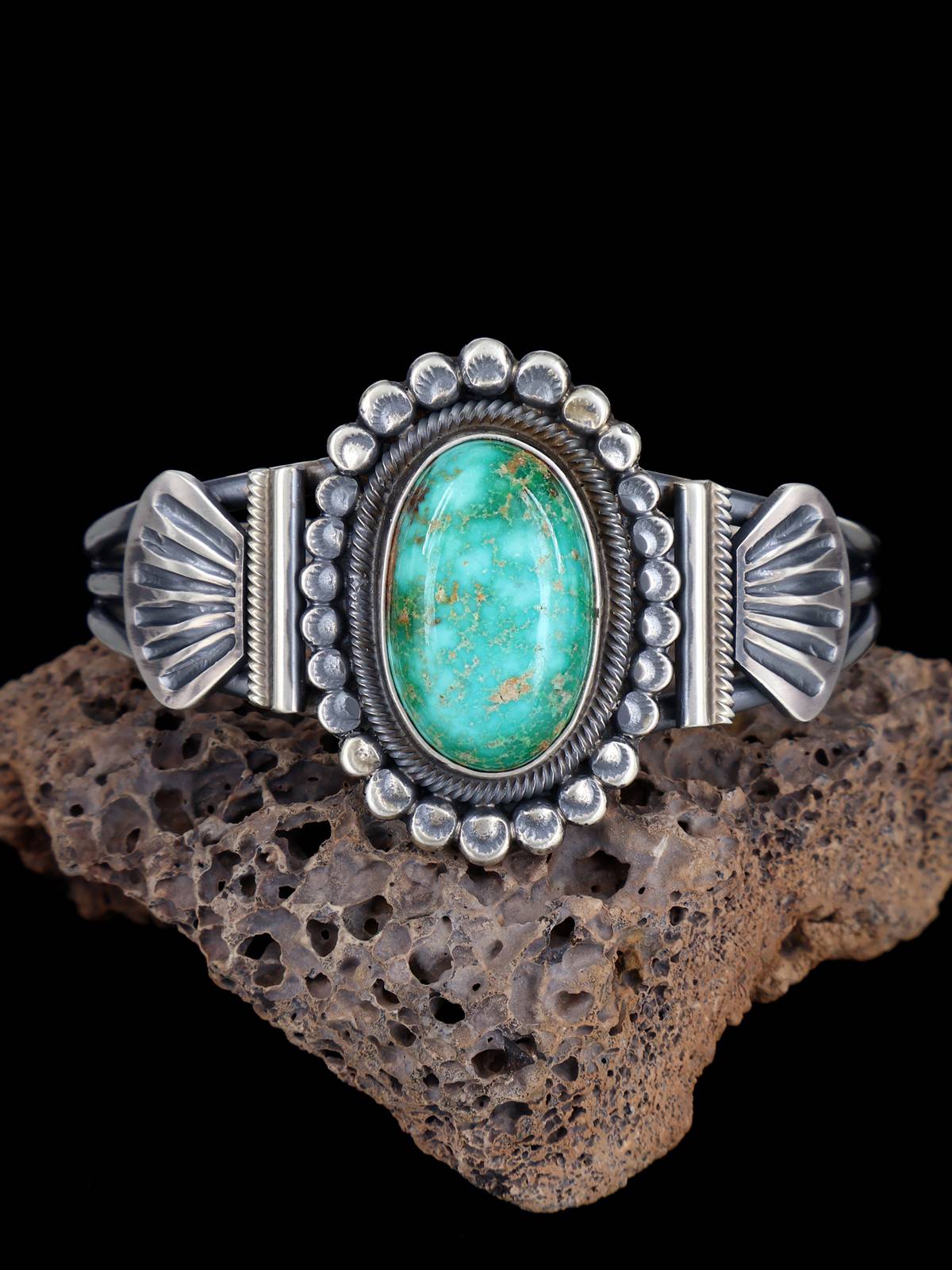 Navajo Jewelry Sterling Silver Sonoran Mountain Turquoise Cuff Bracelet - PuebloDirect.com