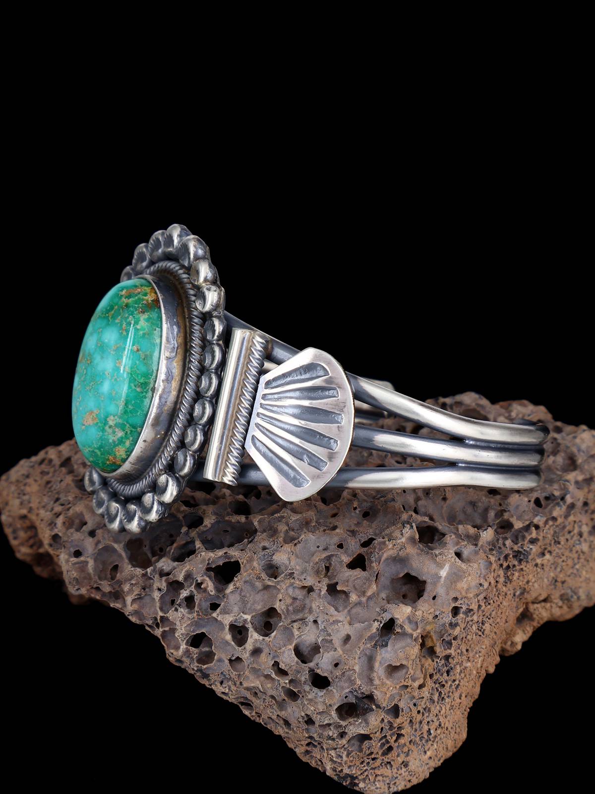 Navajo Jewelry Sterling Silver Sonoran Mountain Turquoise Cuff Bracelet - PuebloDirect.com