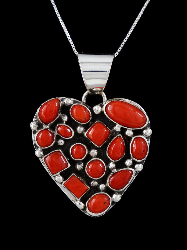 Native American Sterling Silver Natural Red Coral Pendant - PuebloDirect.com