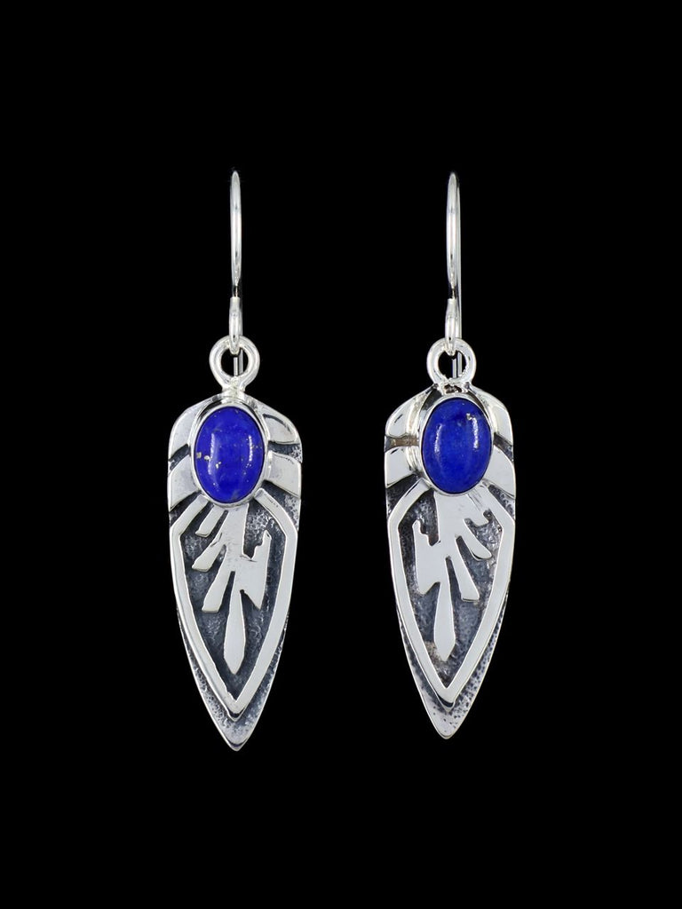 Navajo Sterling Silver Lapis Dangle Feather Earrings - PuebloDirect.com