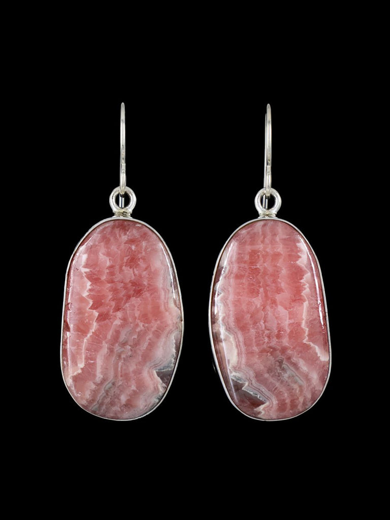 Native American Sterling Silver Pink Rhodochrosite Dangle Earrings - PuebloDirect.com
