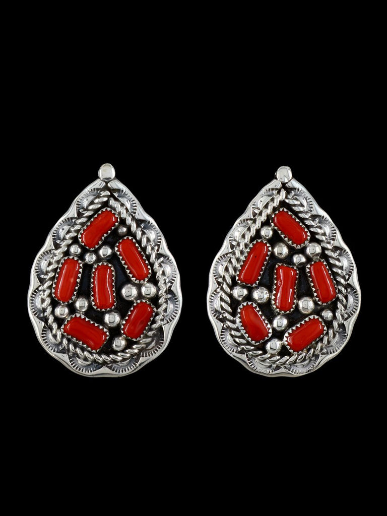 Navajo Sterling Silver Coral Cluster Earrings - PuebloDirect.com
