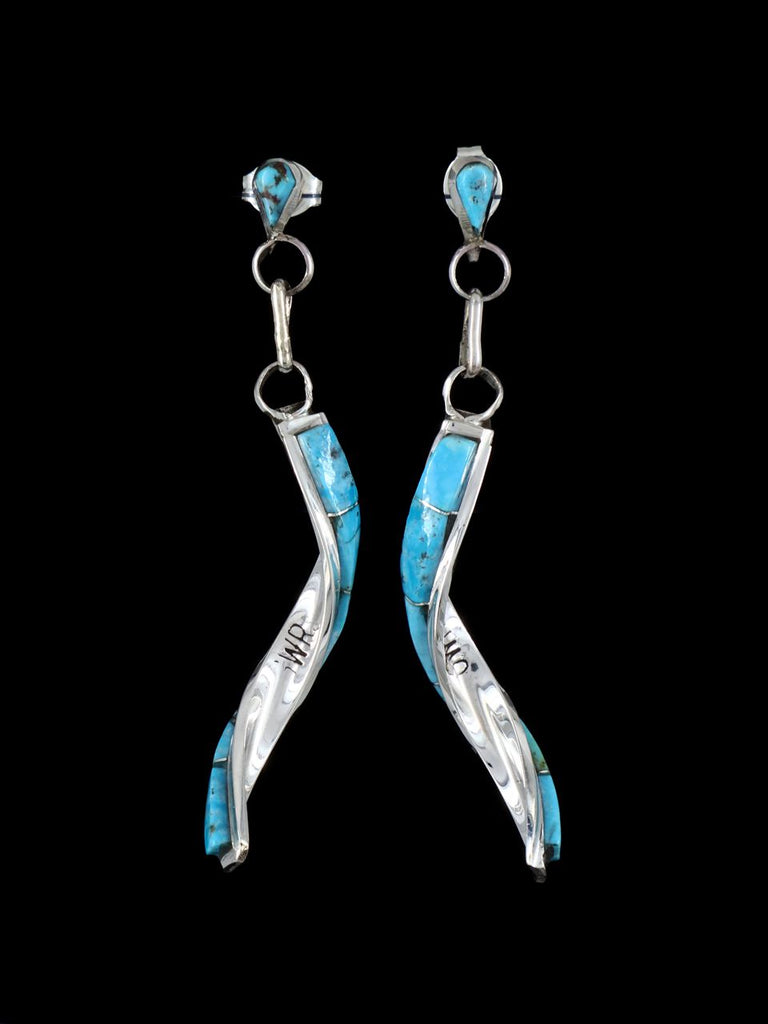 Sterling Silver Turquoise Twisted Post Zuni Earrings - PuebloDirect.com