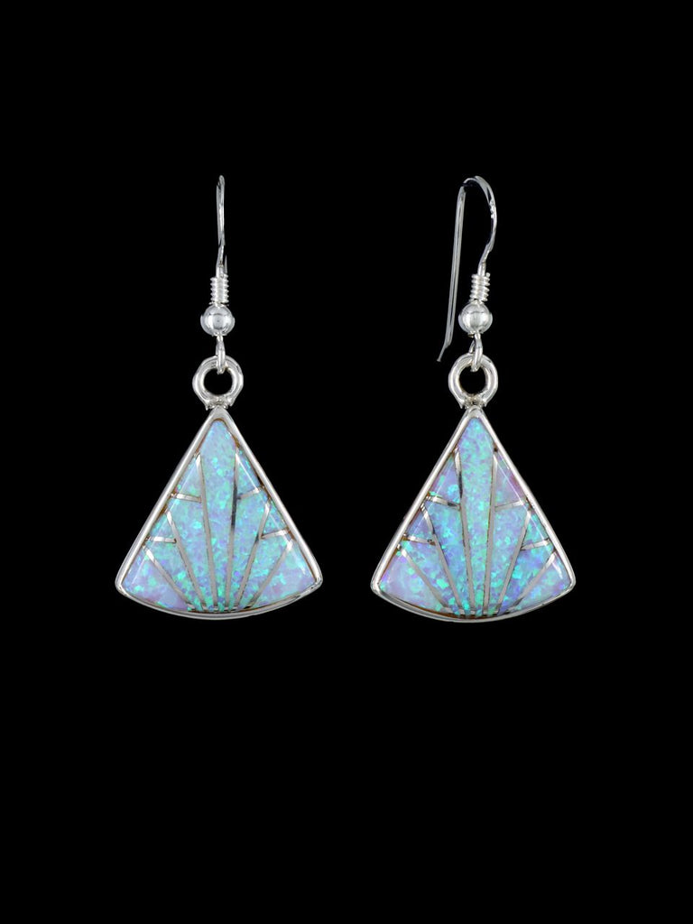 Native American Sterling Silver Opalite Inlay Dangle Earrings - PuebloDirect.com
