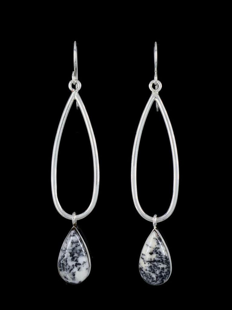 Native American White Feather Tear Drop Dangle Earrings - PuebloDirect.com