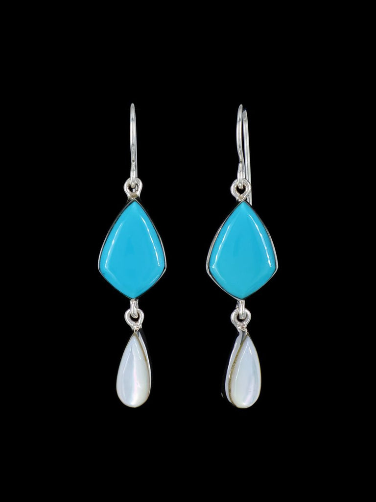 Navajo Turquoise and Mother of Pearl Dangle Earrings - PuebloDirect.com