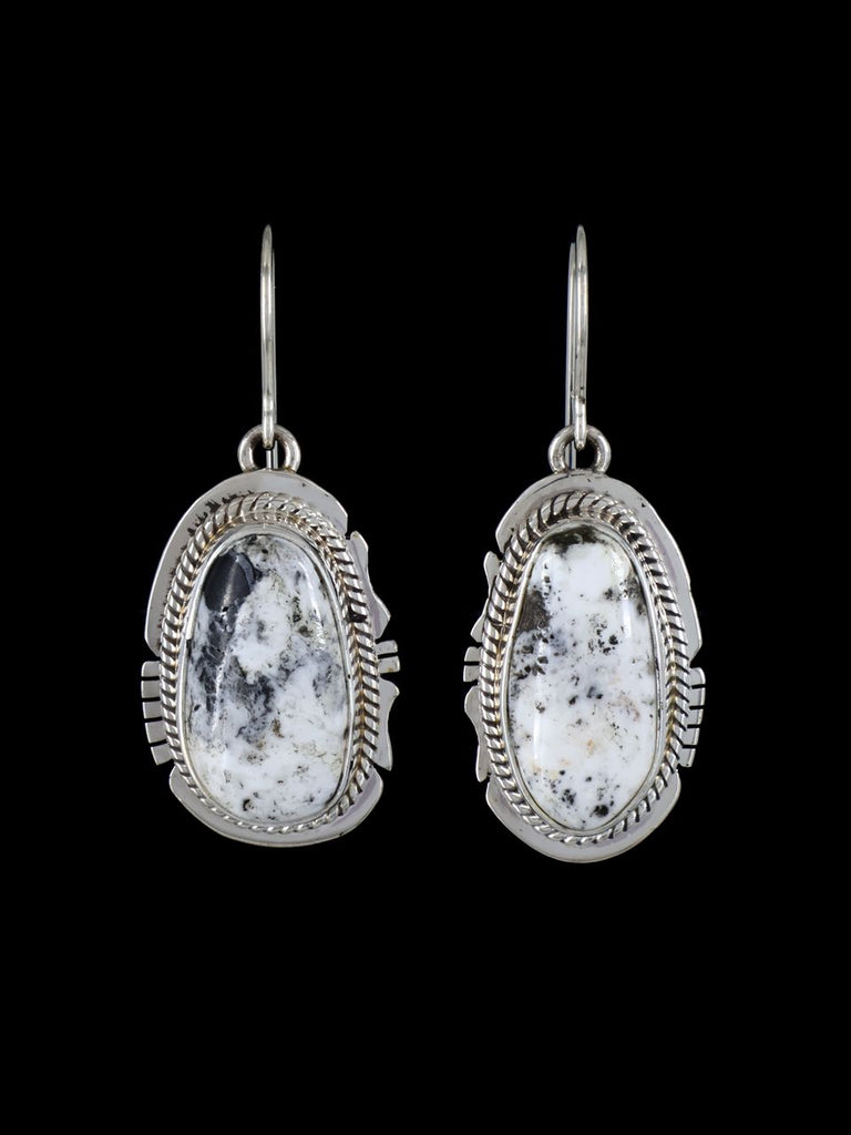 Navajo White Buffalo Sterling Silver Dangle Earrings - PuebloDirect.com