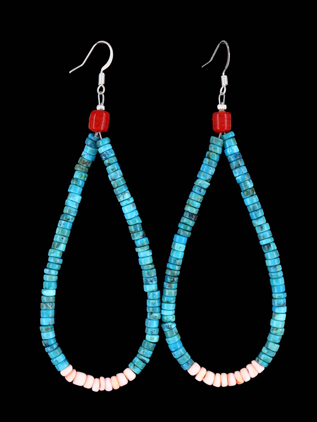 Santo Domingo Turquoise and Shell Jocla Dangle Earrings - PuebloDirect.com