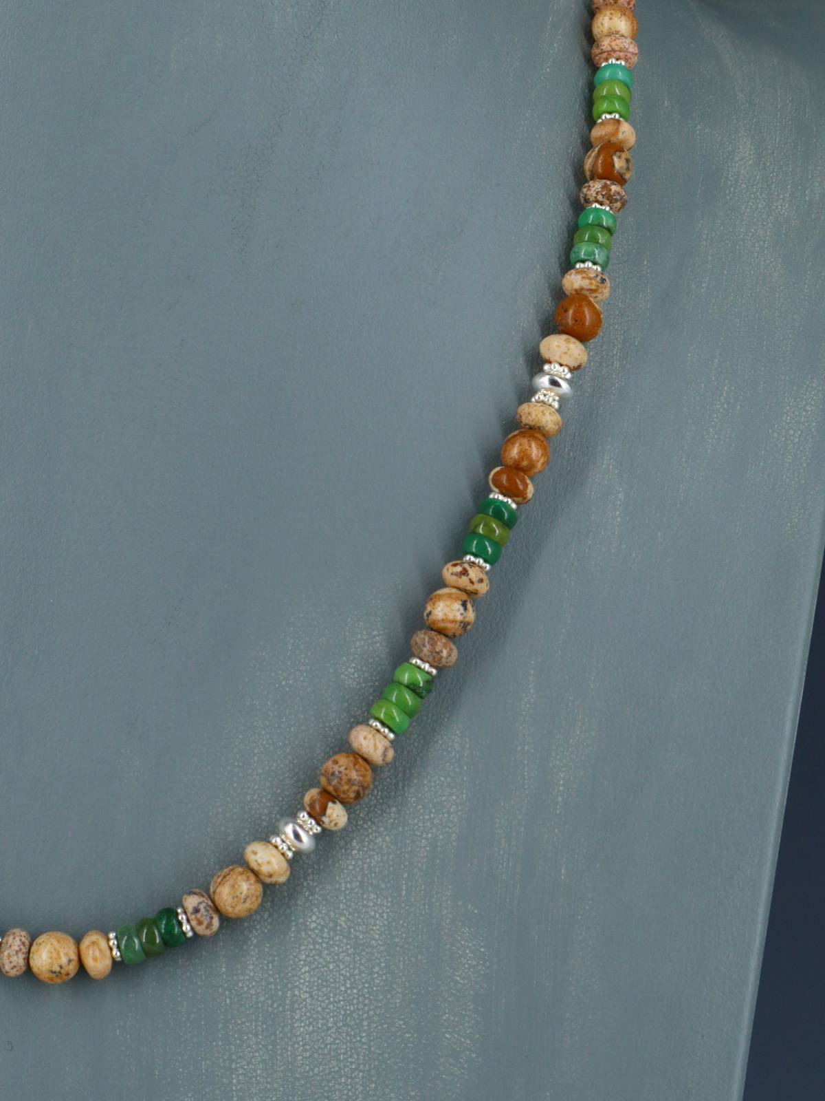 Navajo Turquoise and Jasper Single Strand Beaded Necklace - PuebloDirect.com