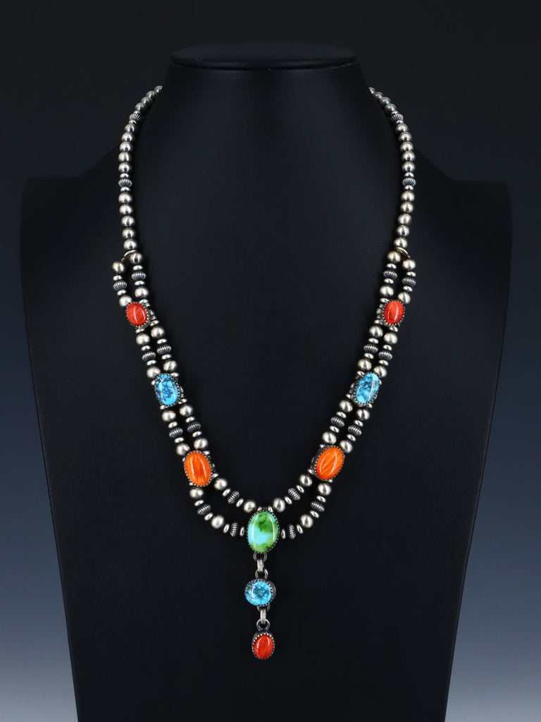 Navajo Spiny Oyster and Turquoise Necklace and Earring Set - PuebloDirect.com