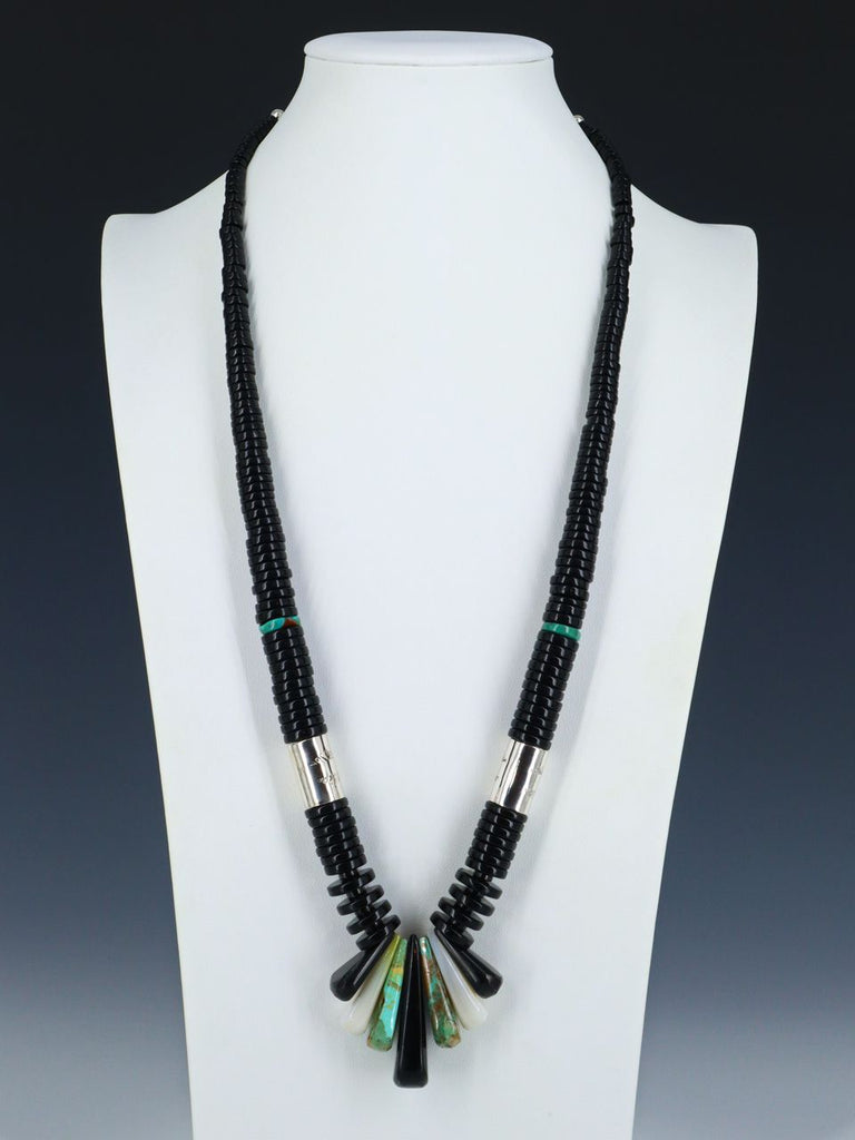 Native American Jewelry Black Jet and Turquoise Necklace - PuebloDirect.com