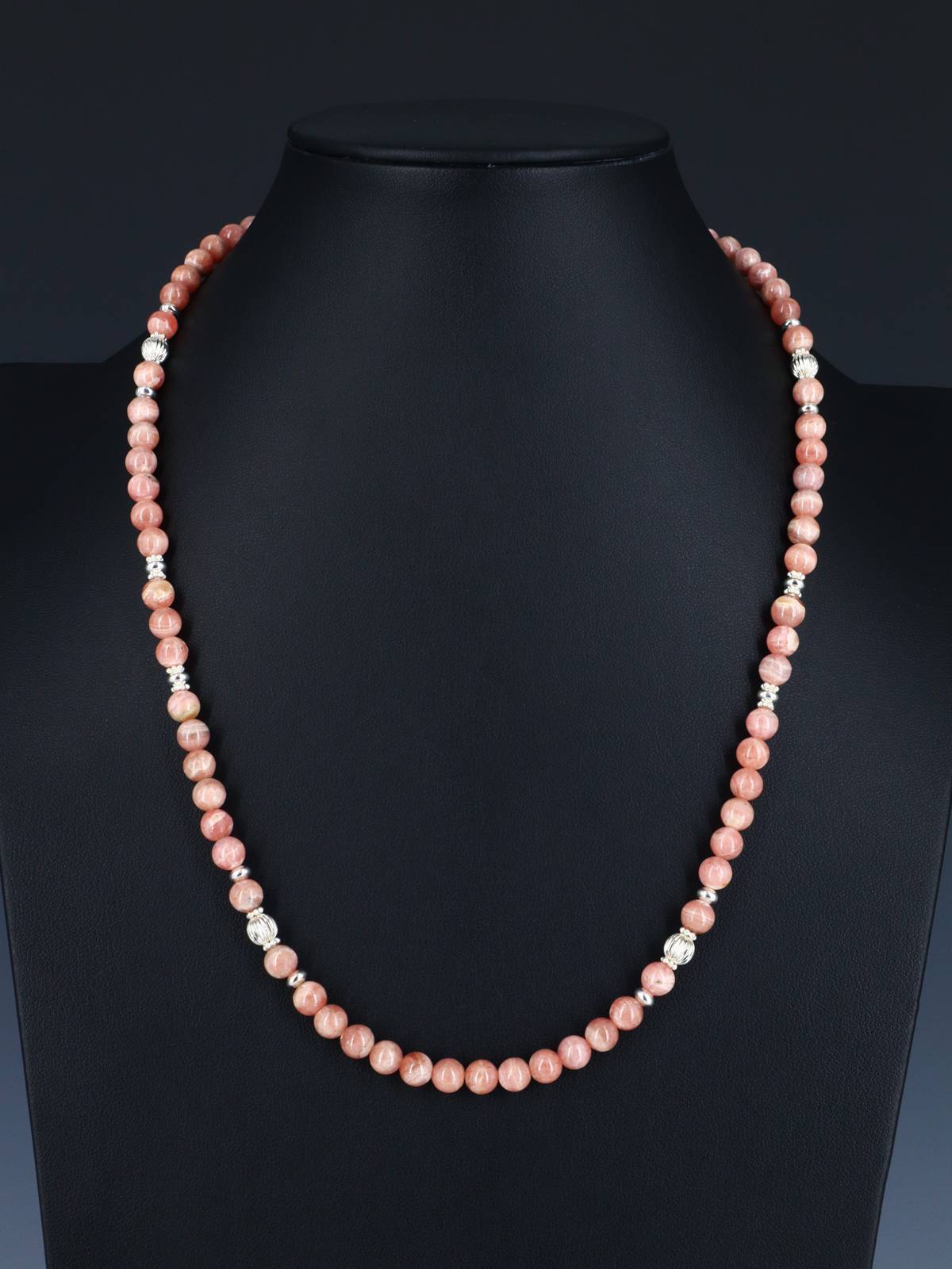 Native American Rhodochrosite and Sterling Silver Bead Necklace - PuebloDirect.com
