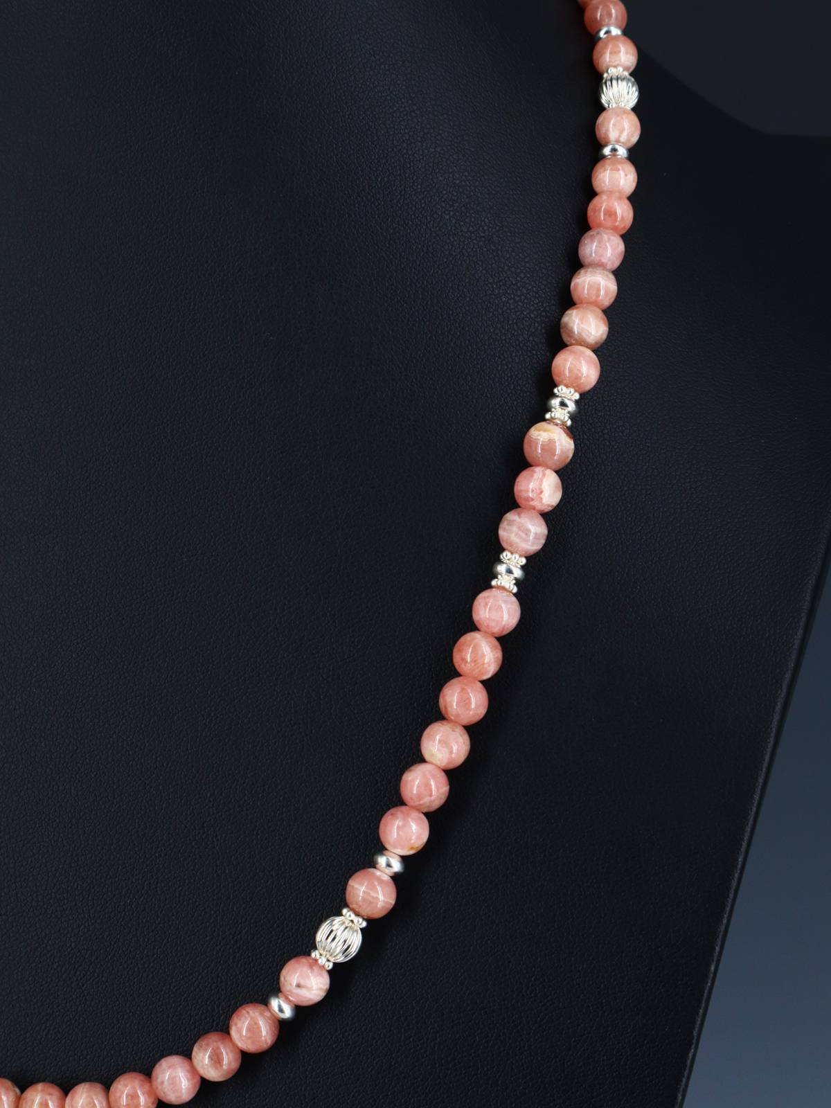 Native American Rhodochrosite and Sterling Silver Bead Necklace - PuebloDirect.com
