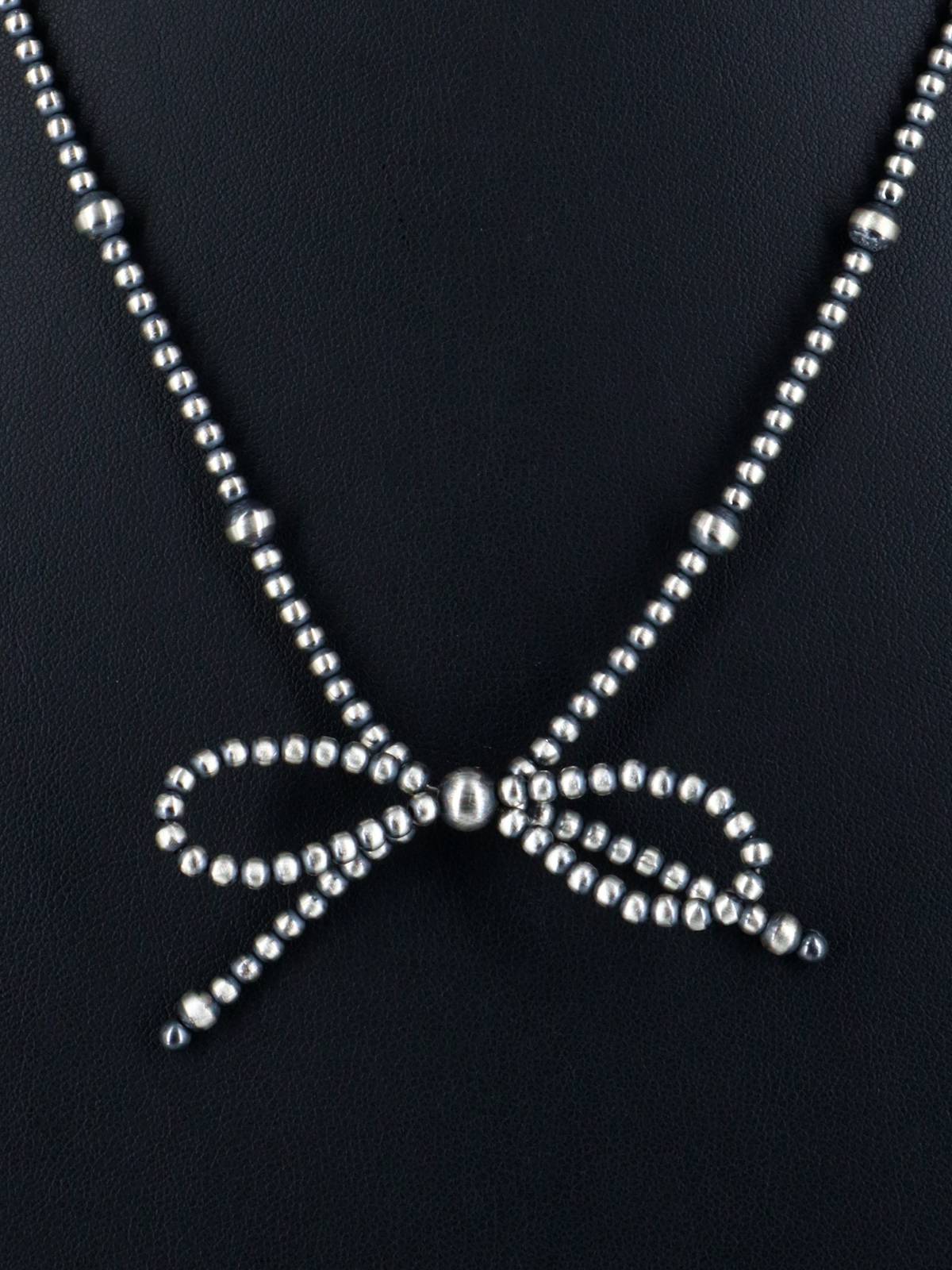 Navajo Jewelry Single Strand Sterling Silver Bow Beaded Necklace - PuebloDirect.com