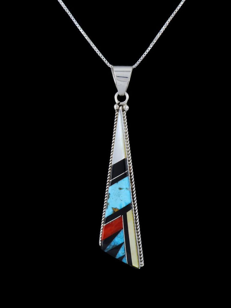 Sterling Silver Turquoise and Coral Zuni Inlay Pendant - PuebloDirect.com