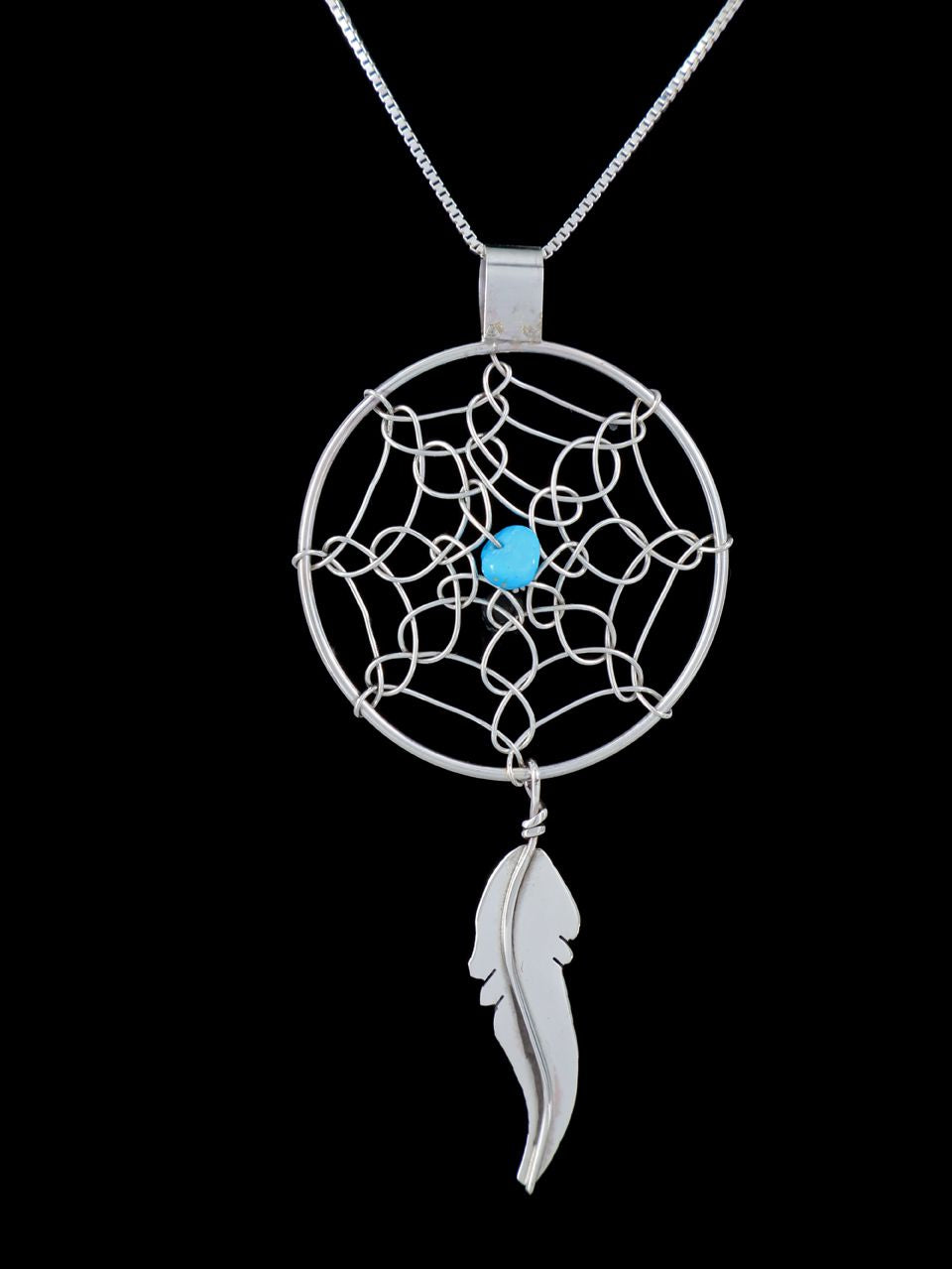 Turquoise Navajo Sterling Silver Dreamcatcher Pendant - PuebloDirect.com