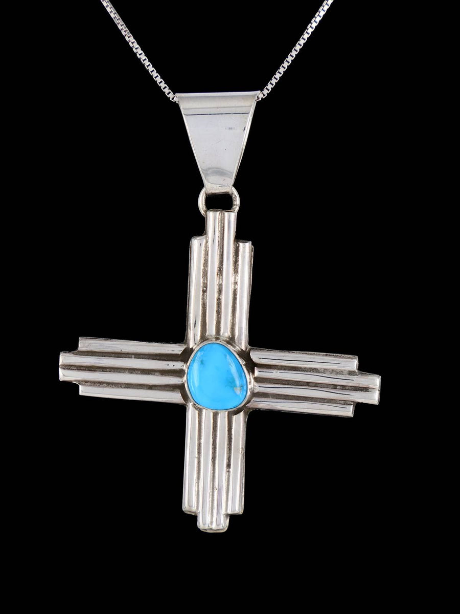 Native American Jewelry Sterling Silver Turquoise Zia Pendant