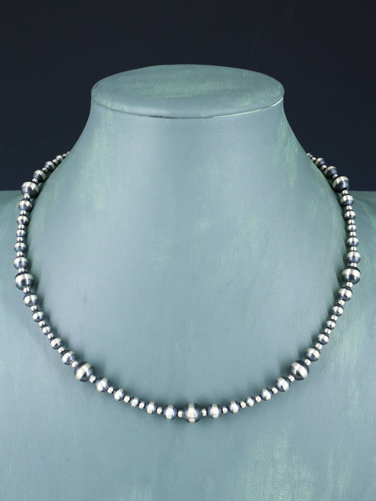 18" Navajo Jewelry Single Strand Sterling Silver Beaded Necklace