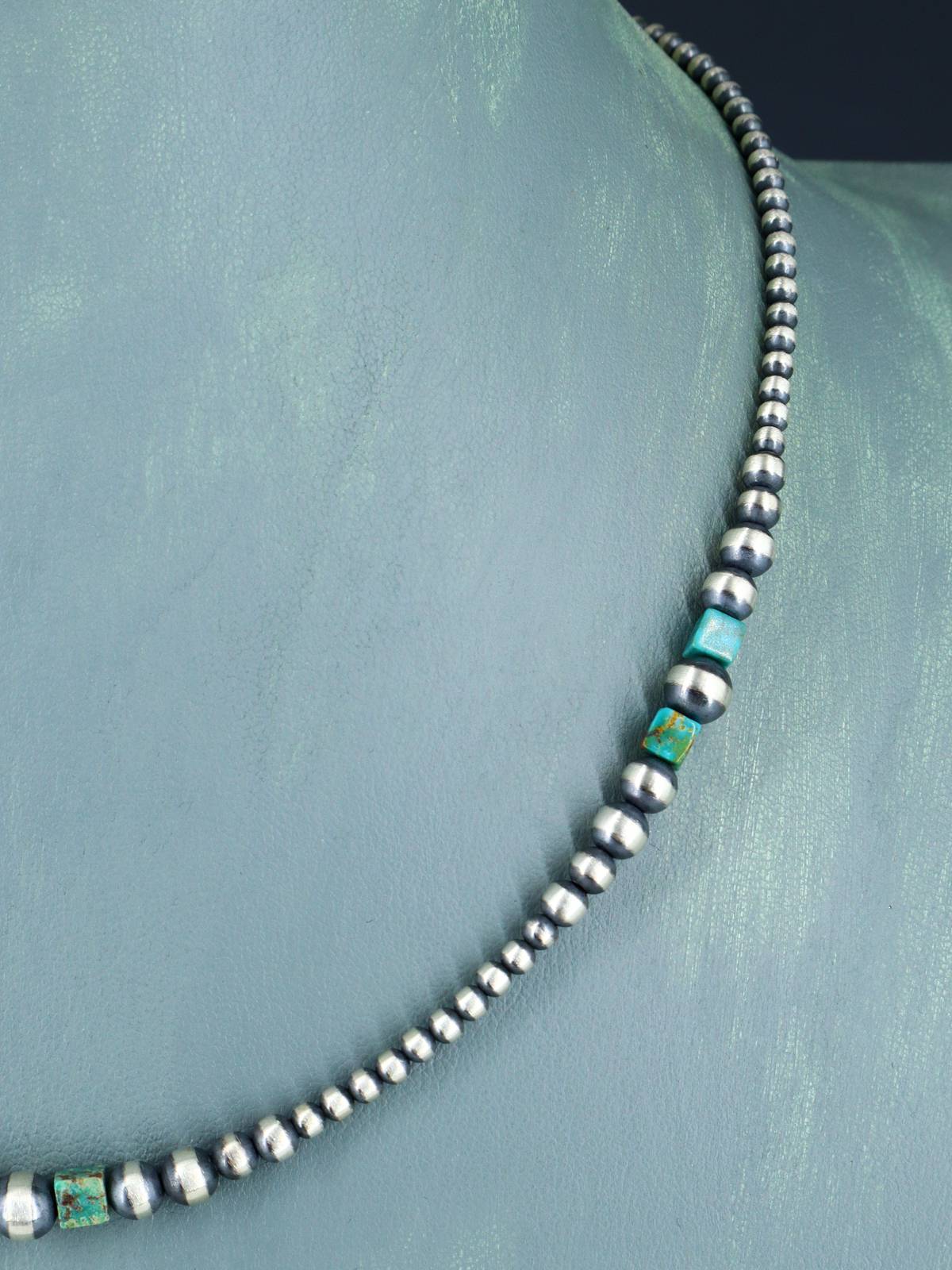 Native American Turquoise and Silver Beaded Necklace