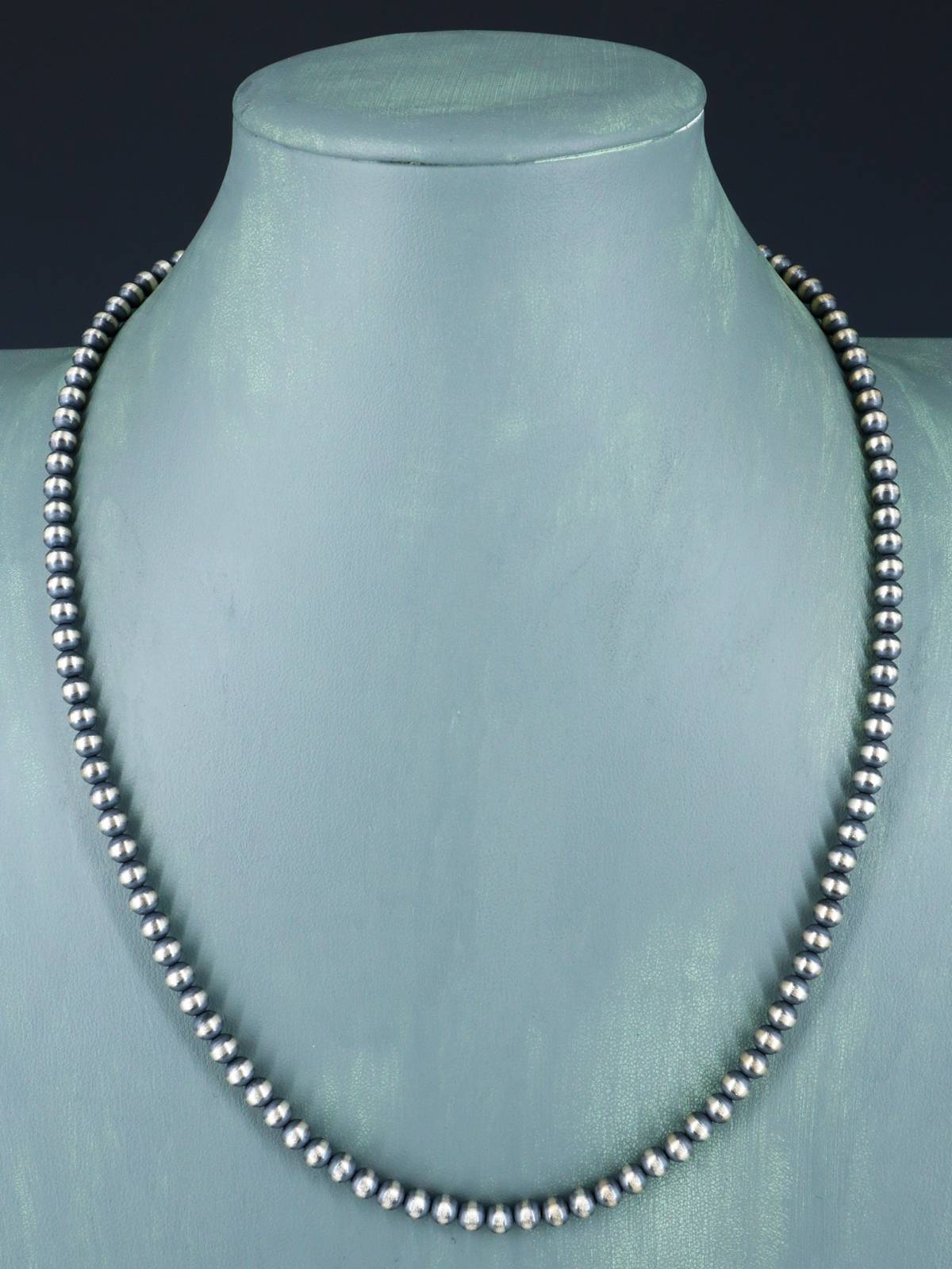 22" Navajo Jewelry Single Strand Sterling Silver Beaded Necklace