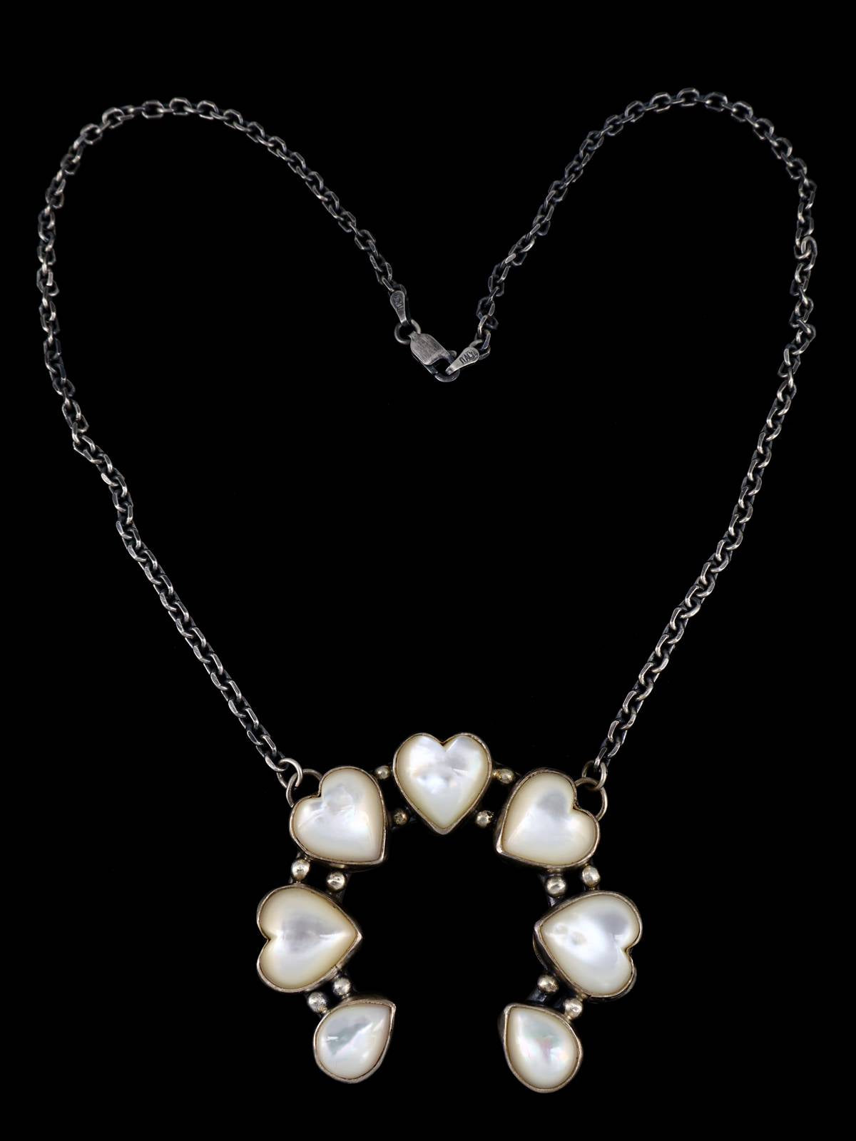 Navajo Sterling Silver Mother of Pearl Heart Naja Necklace