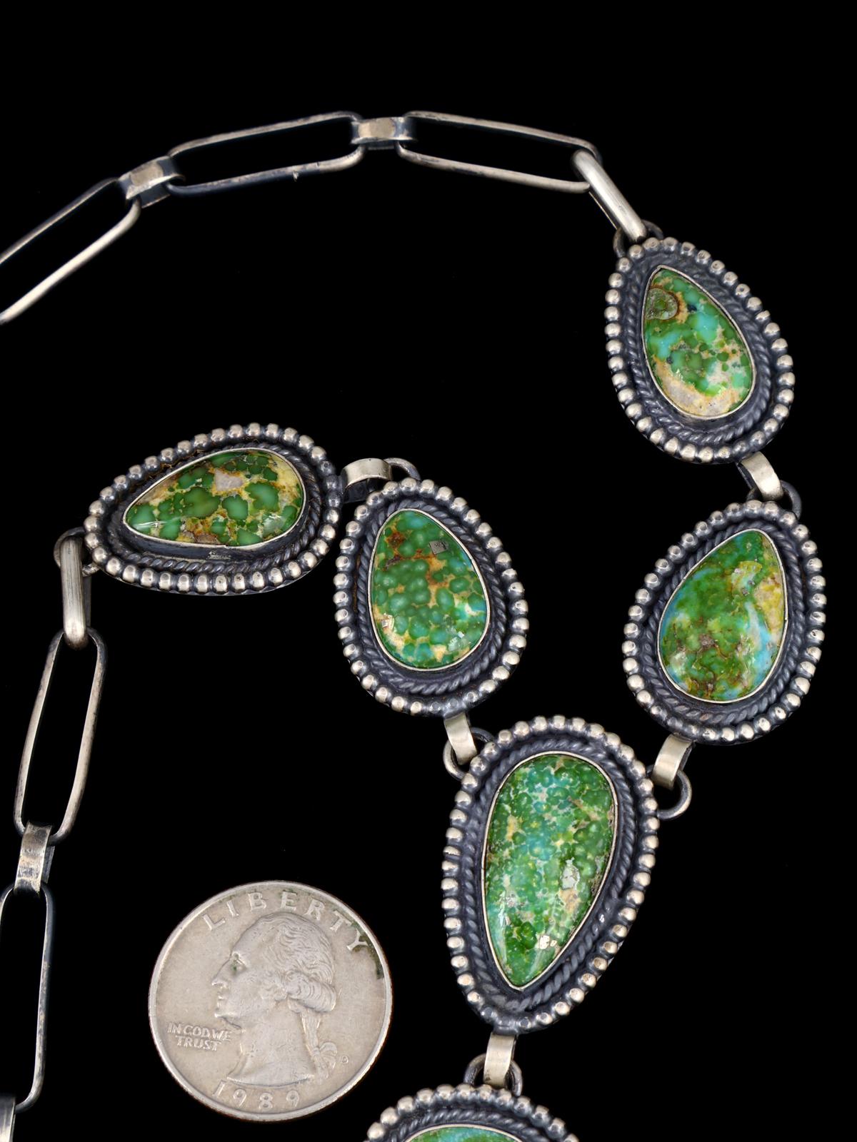 Native American Sterling Silver Sonoran Gold Turquoise Lariat Necklace