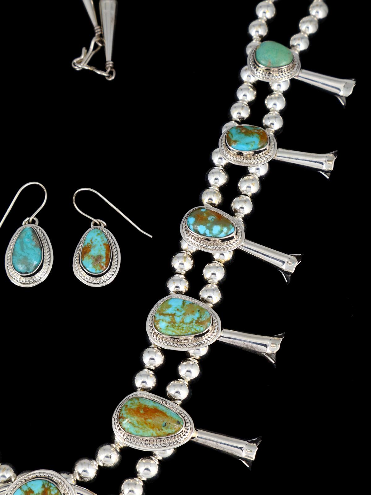 Juego de collar de flor de calabaza de plata de ley con turquesa y oro de Sonora