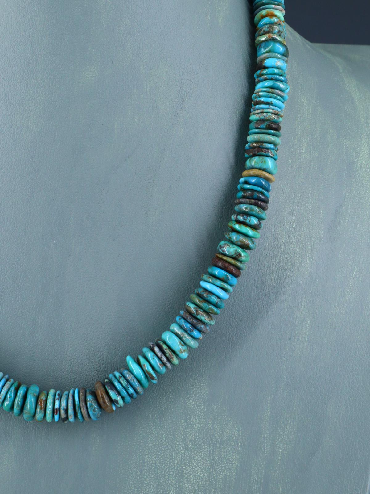 18" Navajo Single Strand Green Turquoise Necklace - PuebloDirect.com