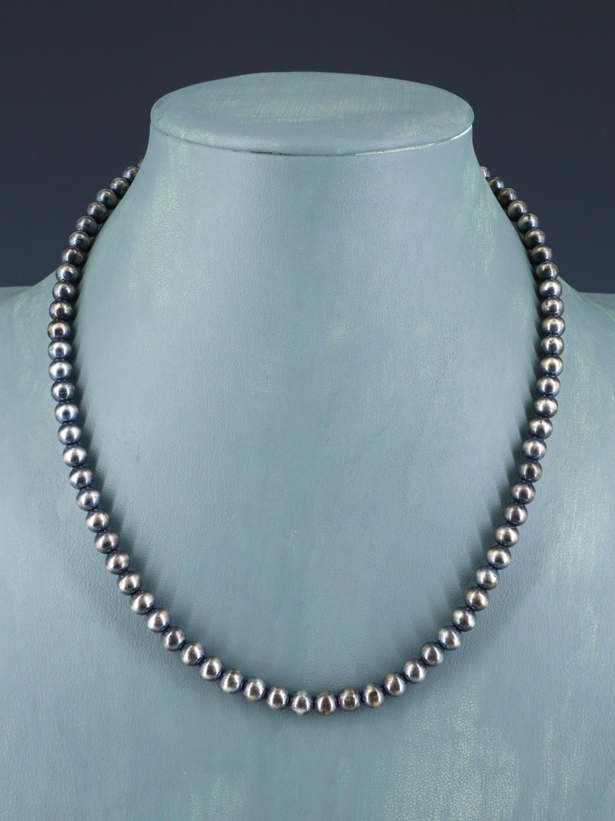 Navajo Jewelry Single Strand Sterling Silver Beaded Necklace