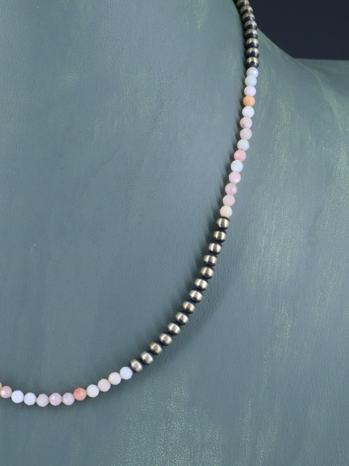 18" Navajo Jewelry Pink Conch Sterling Silver Beaded Necklace