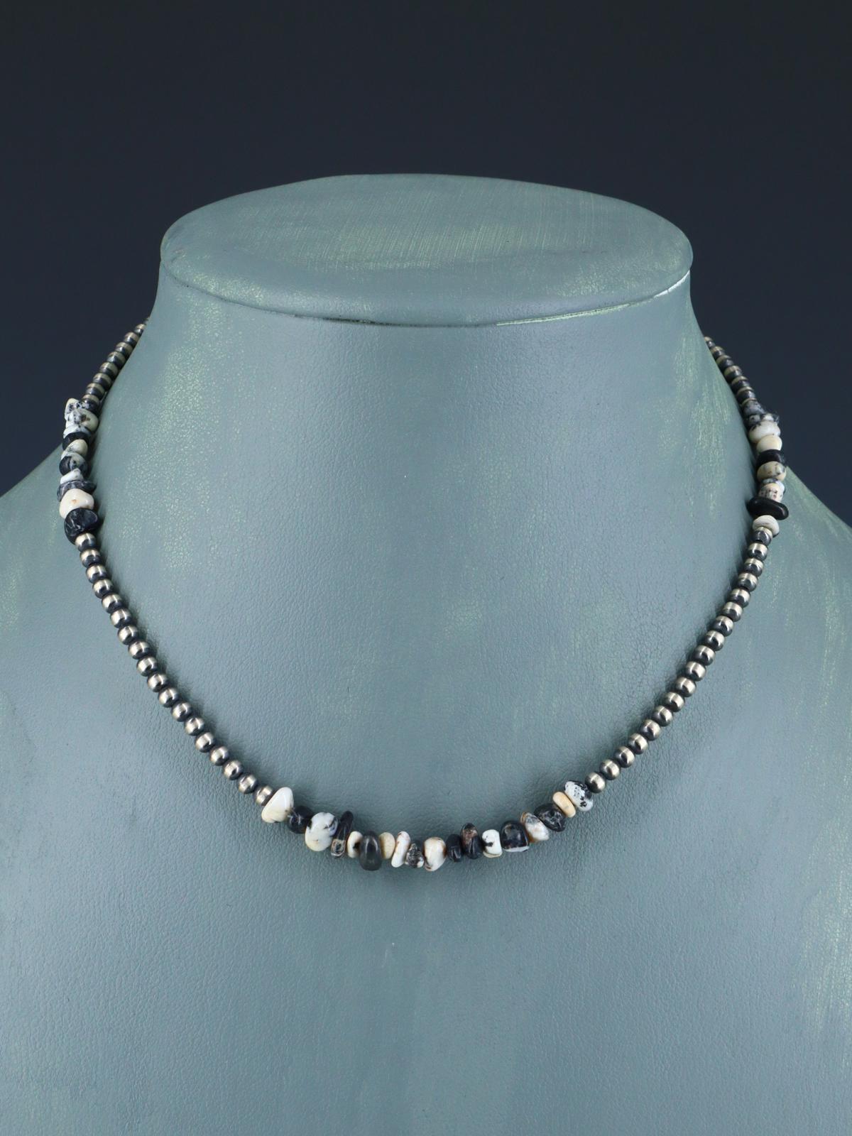 14" Navajo Jewelry White Buffalo Sterling Silver Beaded Choker Necklace