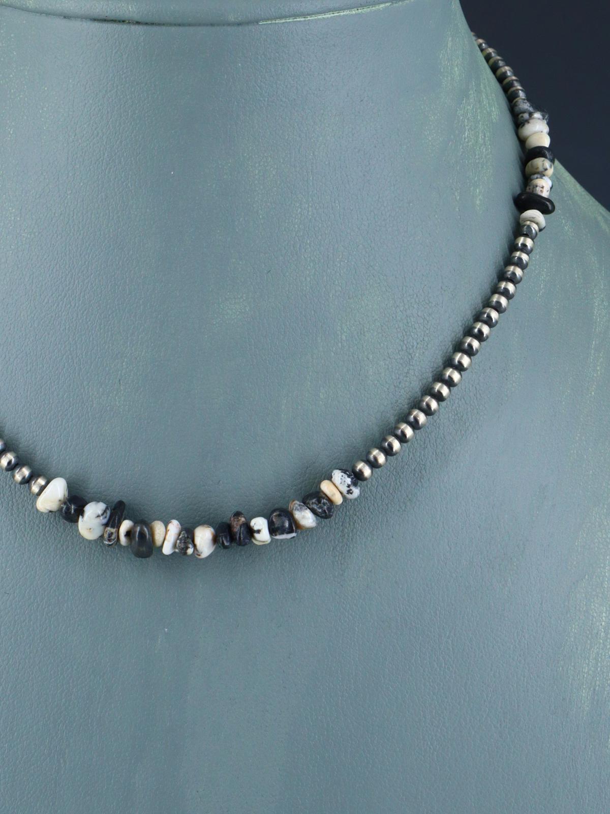 14" Navajo Jewelry White Buffalo Sterling Silver Beaded Choker Necklace