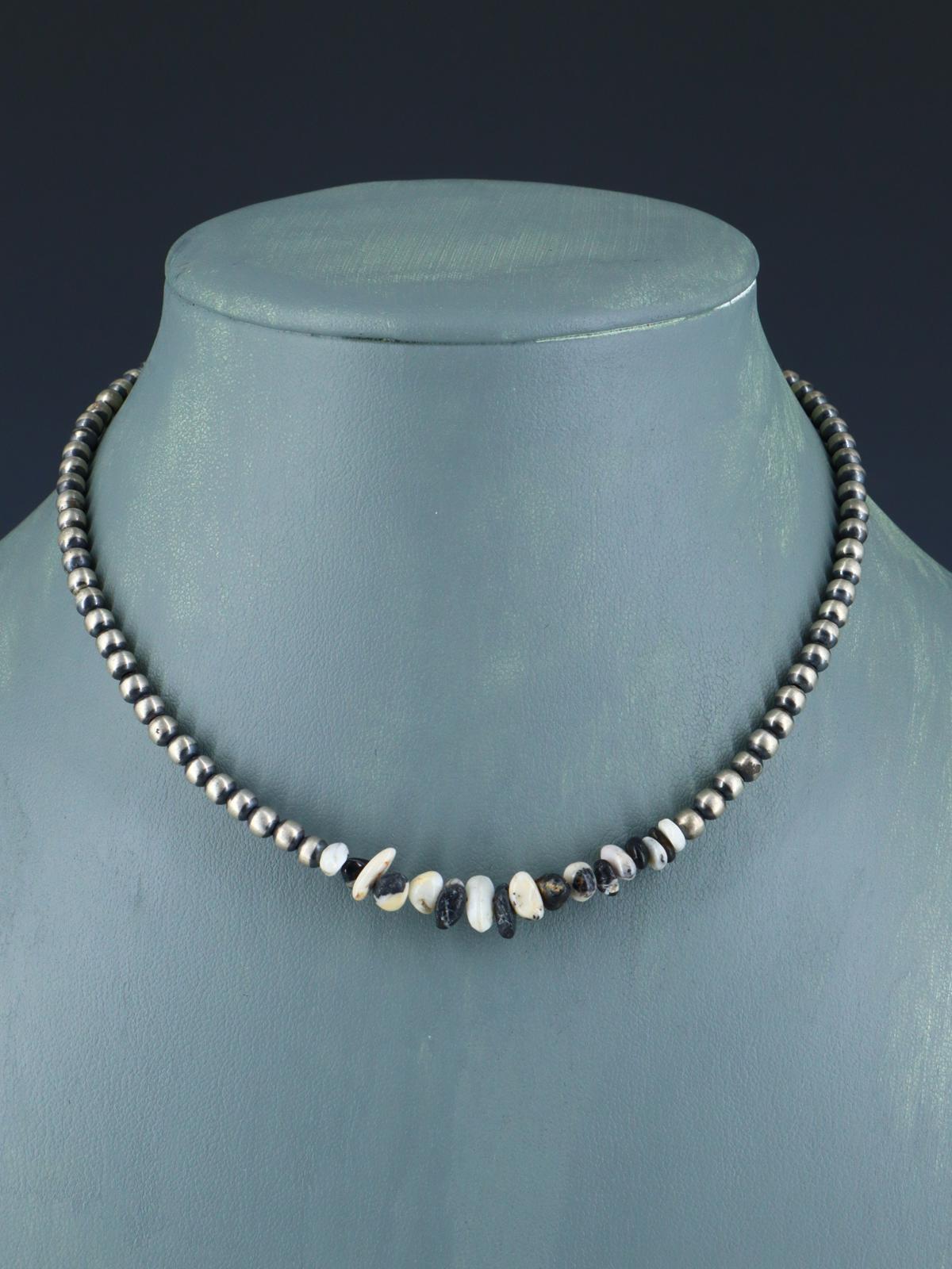 14" Navajo Jewelry White Buffalo Sterling Silver Beaded Choker Necklace