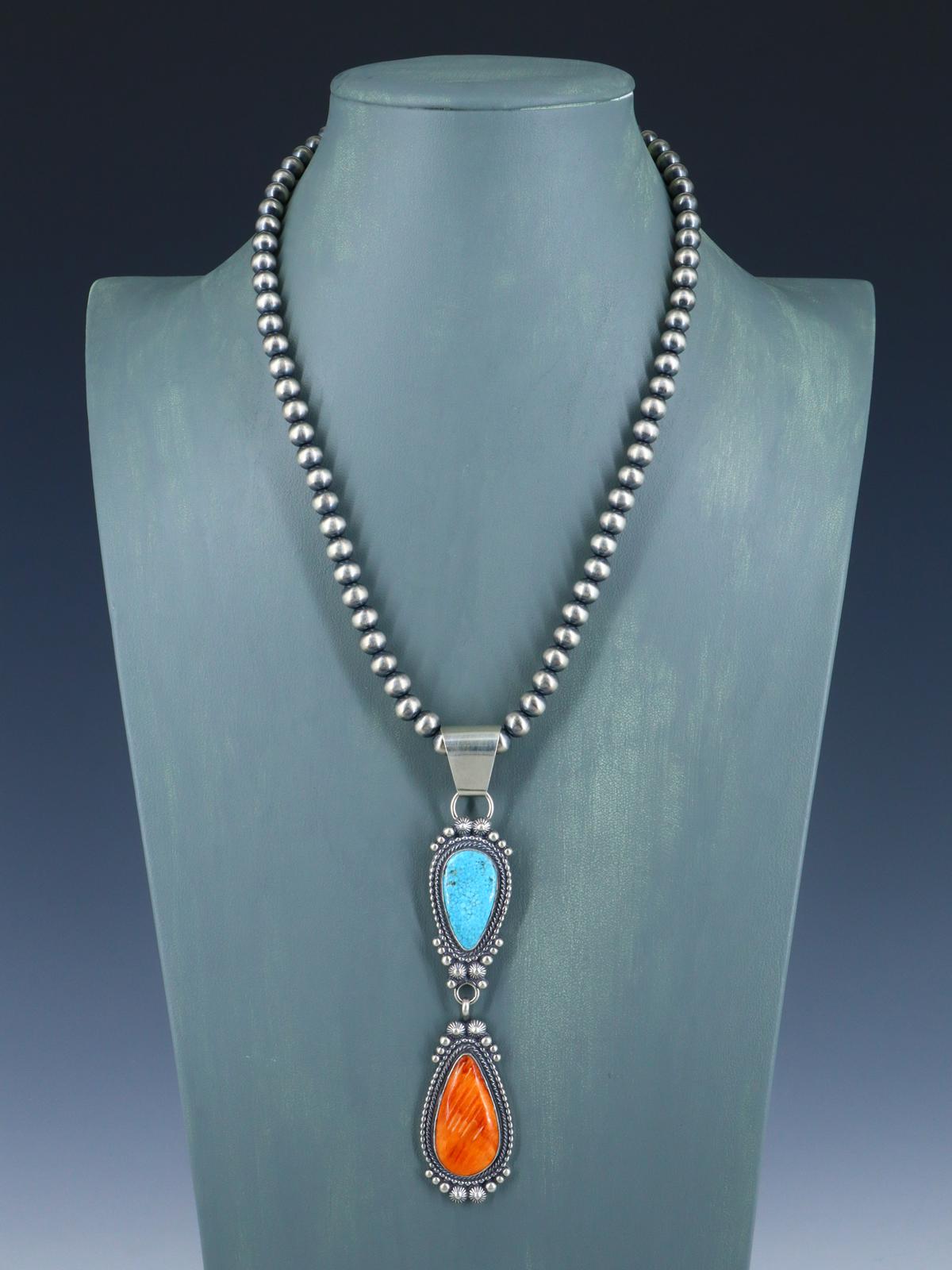 Collier amérindien en argent sterling Kingman turquoise et corail