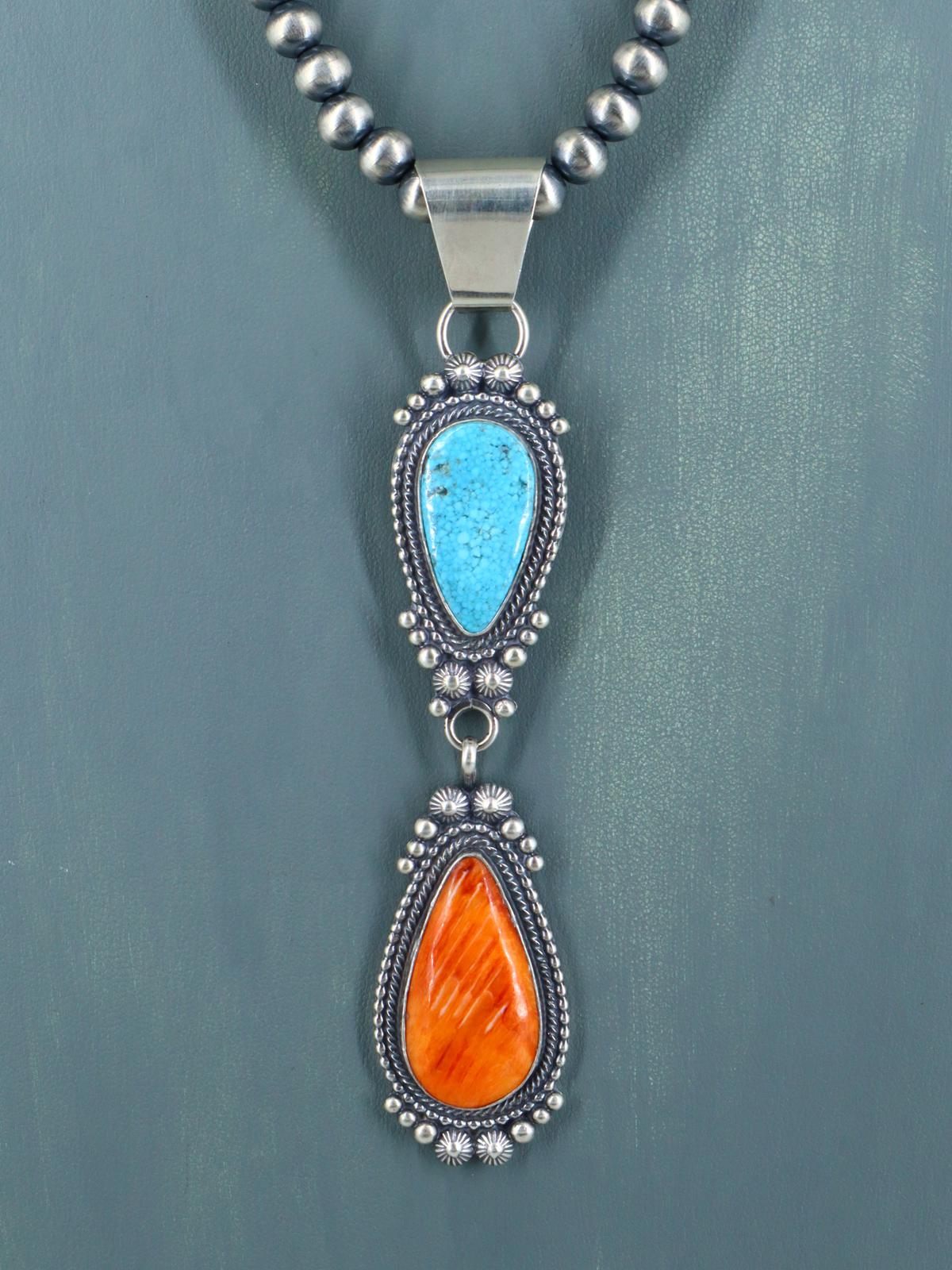 Collier amérindien en argent sterling Kingman turquoise et corail