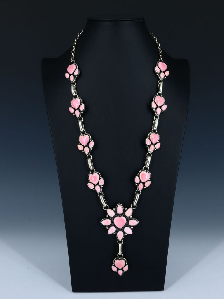 Native American Pink Conch Shell Heart Lariat Necklace Set - PuebloDirect.com