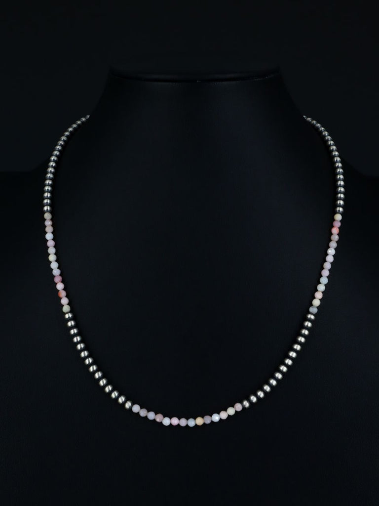 20" Navajo Jewelry Pink Conch Sterling Silver Beaded Necklace - PuebloDirect.com