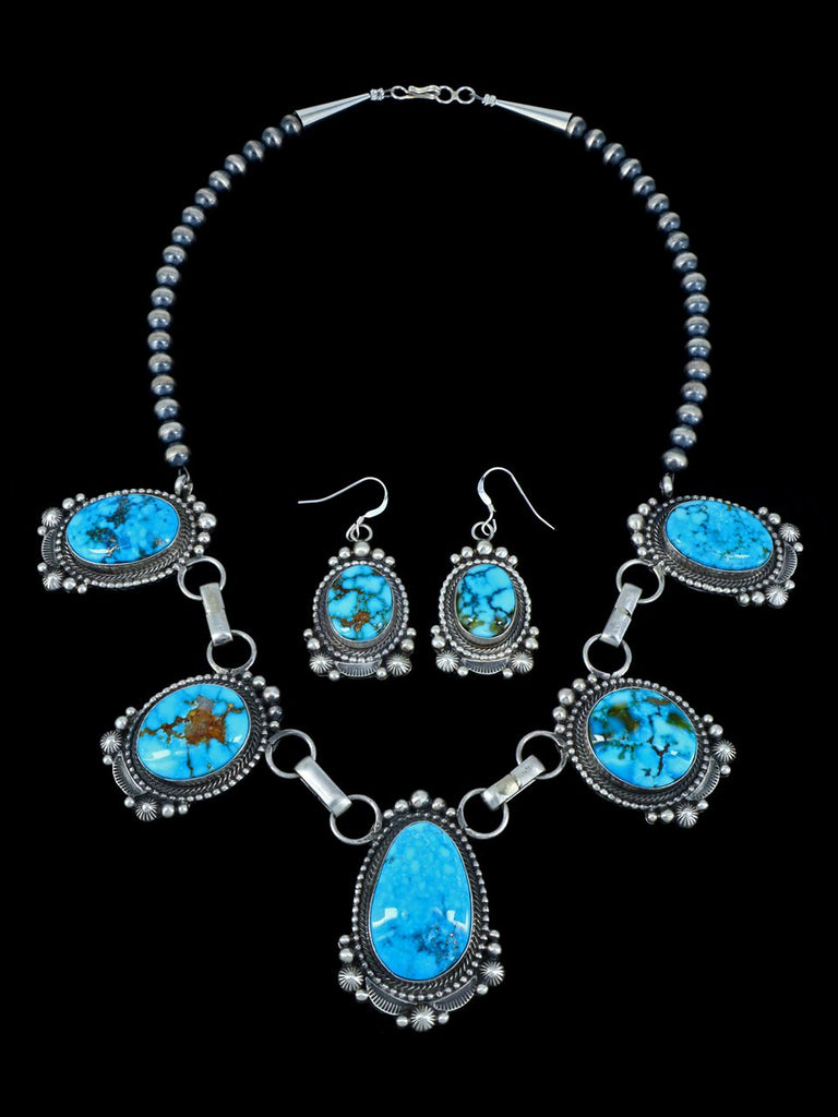 Native American Jewelry Sterling Silver Kingman Turquoise Necklace Set - PuebloDirect.com