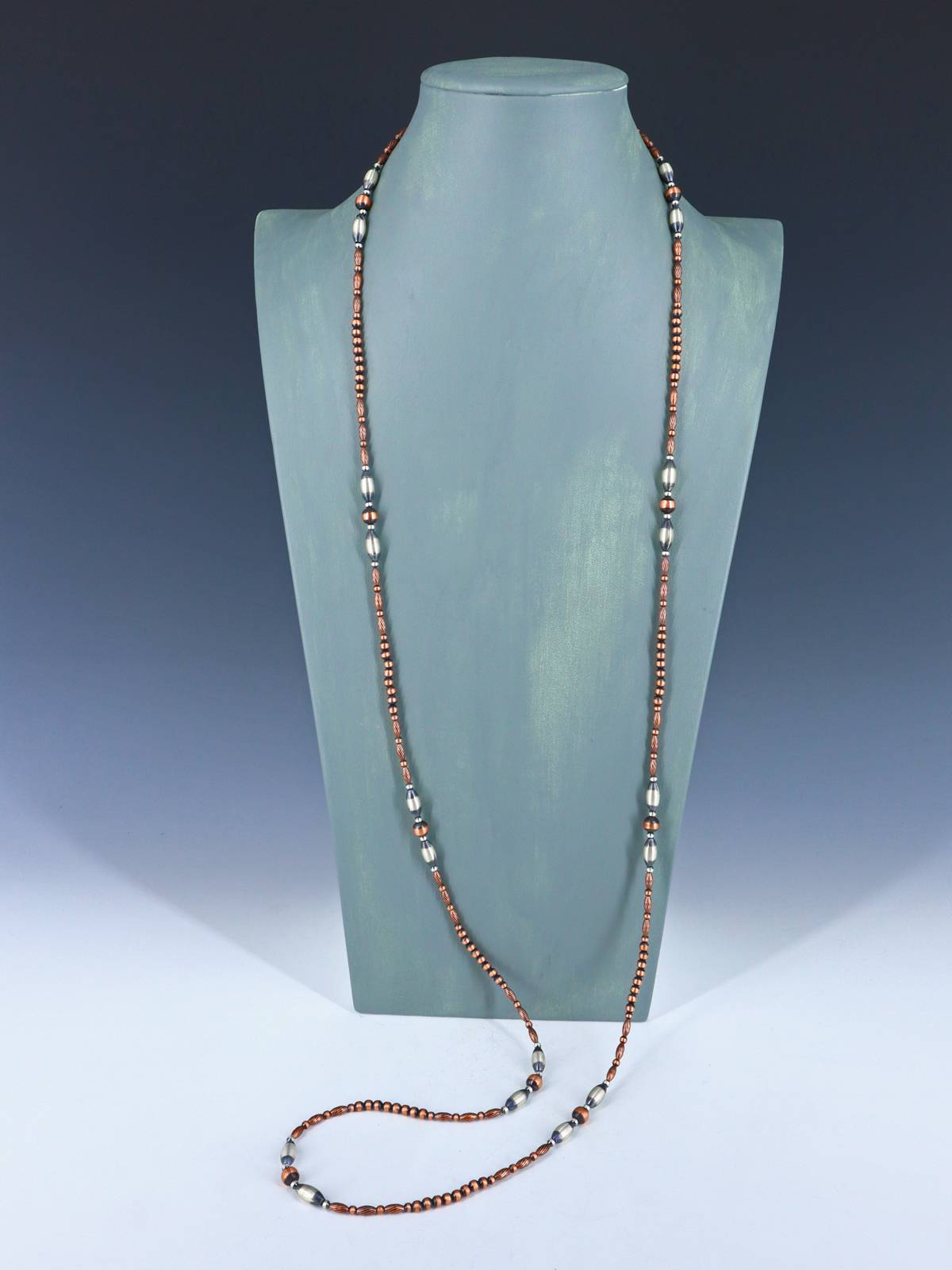 48" Extra Long Copper and Sterling Silver Beaded Wrap Necklace - PuebloDirect.com