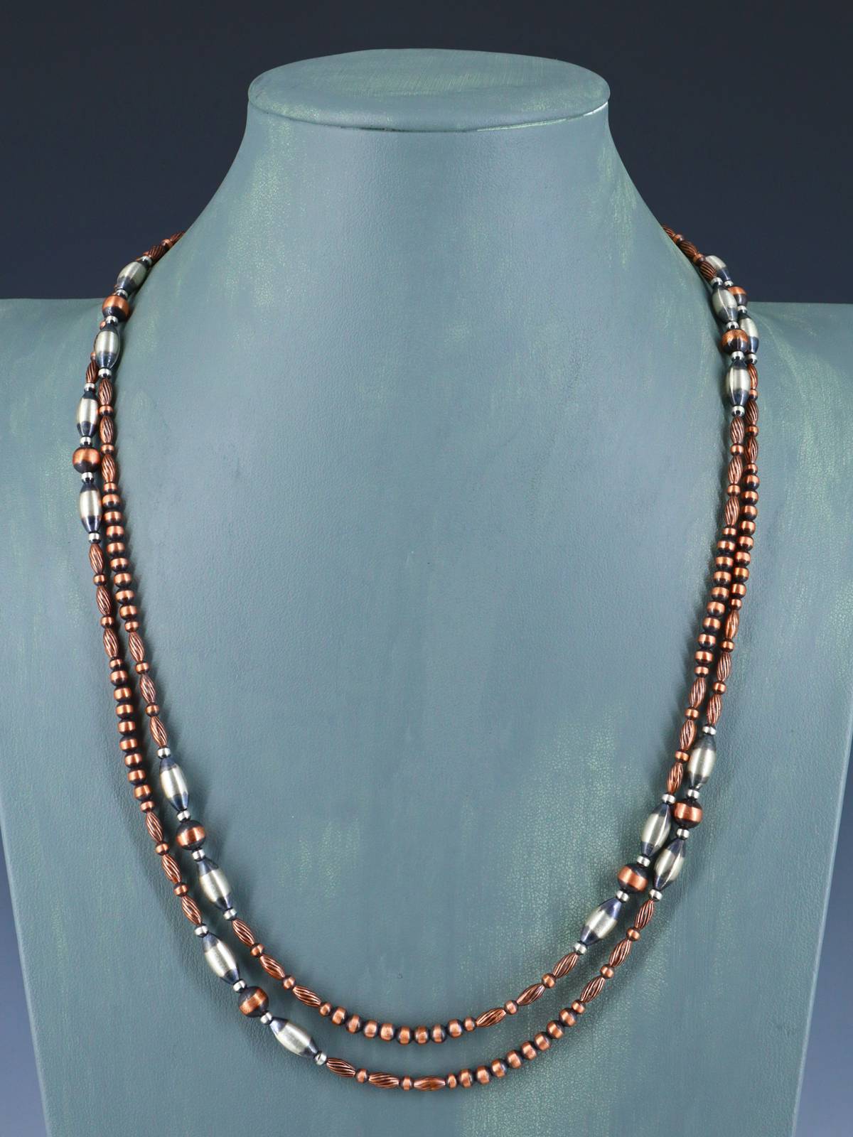 48" Extra Long Copper and Sterling Silver Beaded Wrap Necklace - PuebloDirect.com