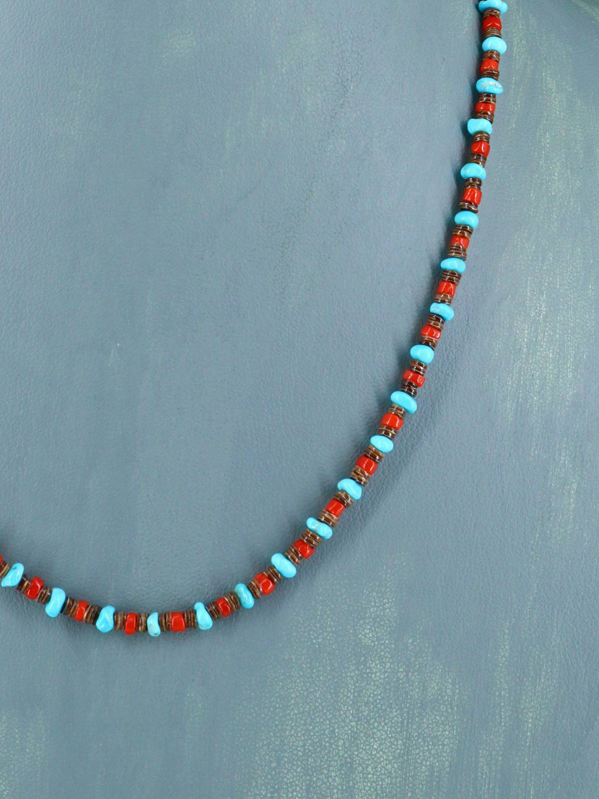 Navajo Single Strand Natural Coral and Turquoise Necklace - PuebloDirect.com