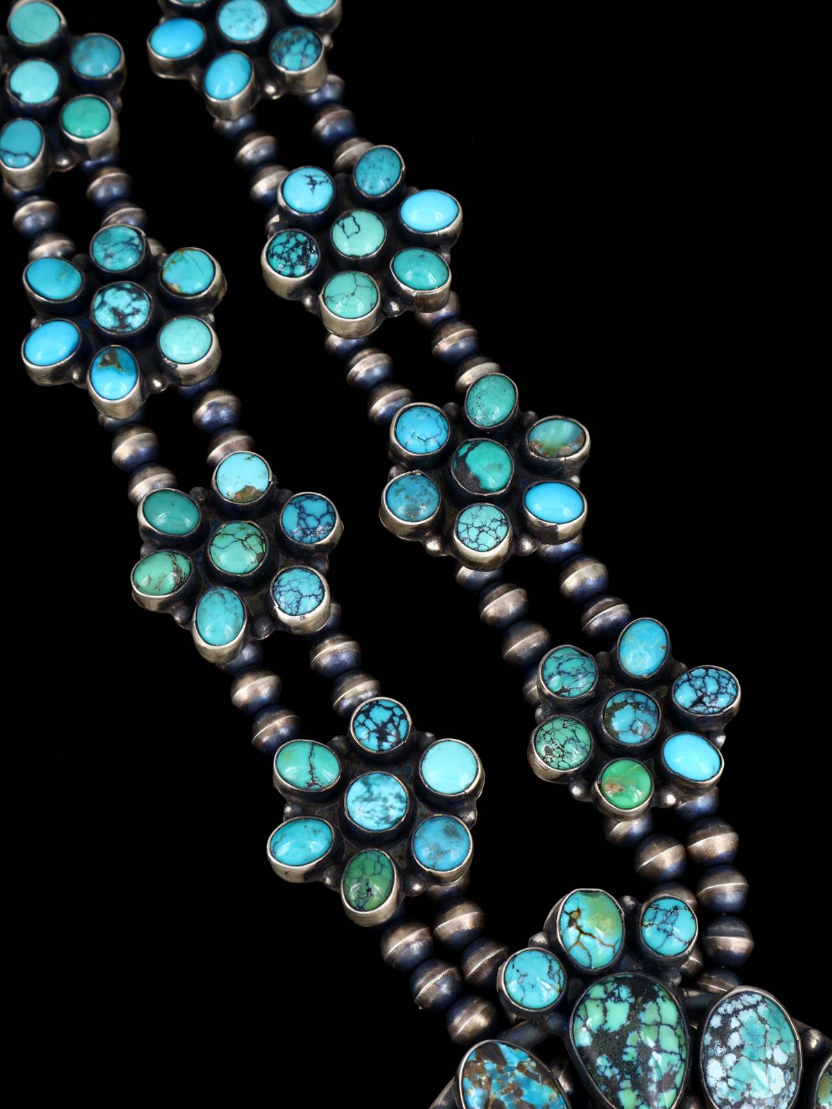 Navajo Turquoise Sterling Silver Squash Blossom Necklace - PuebloDirect.com