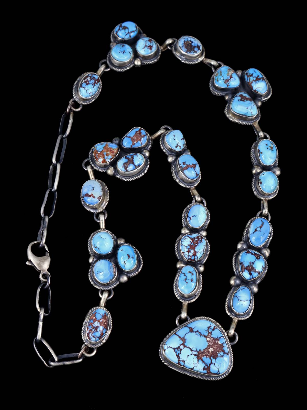 Native American Jewelry Sterling Silver Golden Hill Turquoise Necklace - PuebloDirect.com
