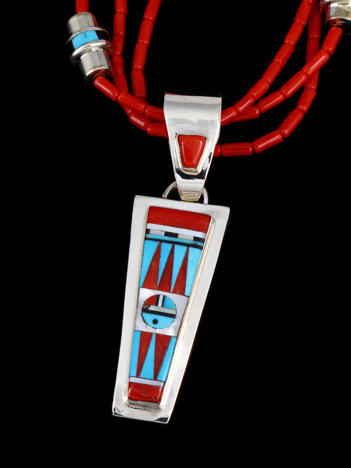 Multistone Sterling Silver Zuni Inlay Necklace and Earring Set - PuebloDirect.com