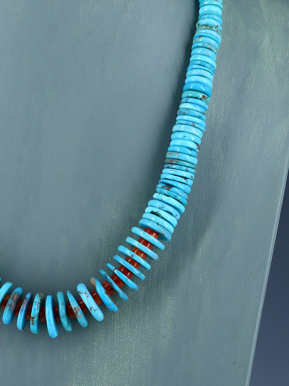 Southwest Turquoise and Apple Coral Necklace - PuebloDirect.com