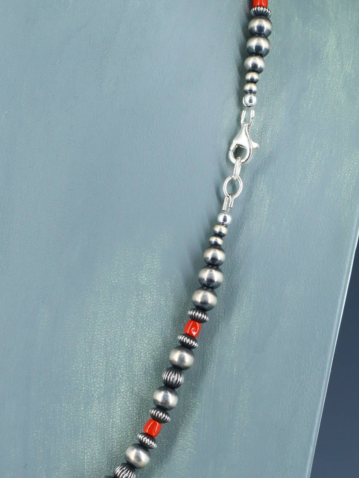 24" Coral and Sterling Silver Bead Necklace - PuebloDirect.com